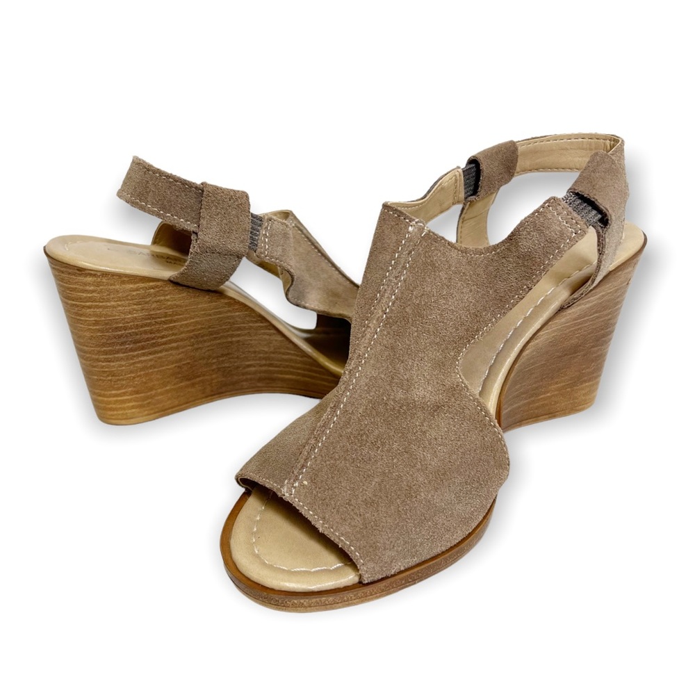 Barbara Barbieri Taupe Suede Hooded Wedge Made in Italy Sandals Shoes SZ…